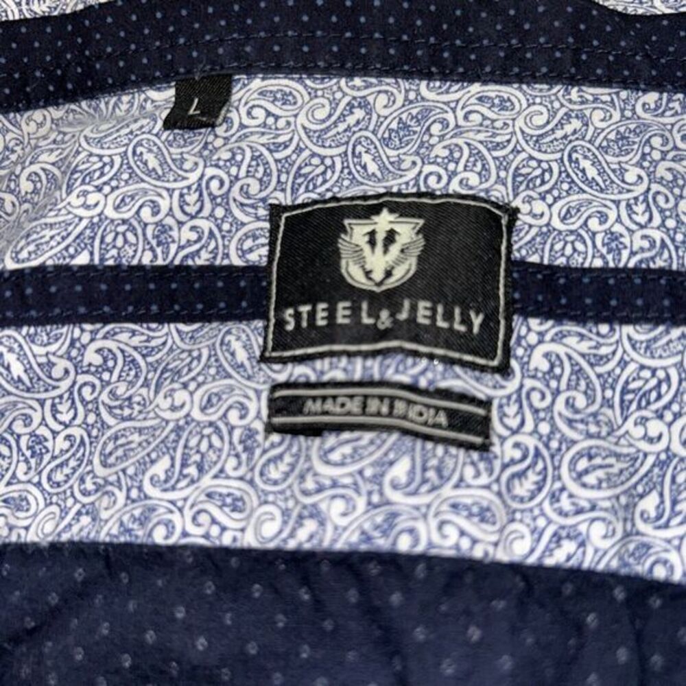 Steel Jelly Shirt Men Size L Blue All Over Print Button Up Long Sleeve Cotton - Picture 4 of 5